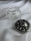 Antique Sterling Repouss   Rose Vanity Jar Art Nouveau Floral Lid Cut Glass