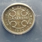 1921 Rh 2 Cents Colombian Leprosarium Coinage Bogota Mint Vf 30 