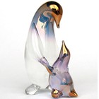 Penguin Mother Baby Figurine Blown Glass Gold Sculpture