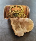 Aztec  Mexico Brass   Copper Inlaid Abalone Crab Cuff Bracelet