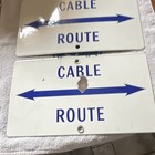 Vintage Porcelain Cable Route Utility Advertising Sign Lot Of 2  White blue Arro