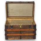 Flat Top Antique Steamer Trunk 28  Brown Canvas Pirate Chest Coffee Table 1890 s