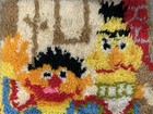 Vtg Latch Hook Rug Wall Hanging Sesame Street Bert   Ernie Completed 80s Read