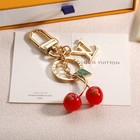 Cute Red Cherry Bag Charm Smiling Fruit Keychain Gold Pendant Purse Decor Gift