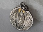 Antique Virgin Mary   Sacred Heart Of Jesus Silvered Medal Gold Plating  478