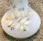 Antique Frost Opaline Glass Perfume Bottle   Victorian Hand Painted With Stopper
