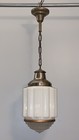 33    Long Antique Brass Pendant Light Fixture Milk White Two Piece Globe    