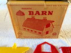Vintage Louis Marx   Co Realistic Plastic Ho Barn In Box W  Some Animals   Fence