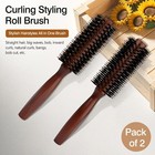 Boar Bristle Hair Brush Round Wooden Handle Styling Brush Thick Fine Curly Hair