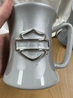 2 Harley Davidson Coffee Mugs Pale Blue And Grat  Ceramic With Flames Silver Shi