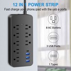 12-in-1 Surge Protector Power Strip With 8 Ac Outlets   3 Usb Ports   1 Type-c