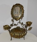 Antique Victorian French Brass Vanity Table Mirror Jewelry Casket 18  X 16 