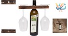 Wooden Antique Handcrafted Wine Holder For 1 Bottle   2 Glasses Rustic Style