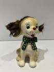 Kitschy Vintage Puppy Dog Figurine 4  Multicolor Fuzzy Hair Bow Tie Japan