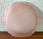 Vintage 1930s Anchor Hocking Pink Frosted Depression Glass Mayfair Cake Plate