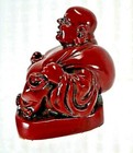 Laughing Buddha Figurine 3  Resin Wealth Richness Red Decor Religious Statue