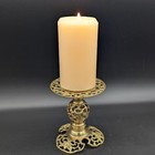 Ornate Brass Pillar Candle Holder   5 25  Tall X 4 5  Wide   Footed Vintage