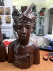 Vintage Bali Teak Wood Busts Pair Hand Carved Balinese Sculpture Man Woman Decor