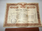 British Type Investors  Inc 12 Shares Stock Certificate Not Cancelled Sept 1929
