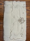 Vintage Art Deco Madeira Linen Runner Hand Embroidered In Ecru 58  Long