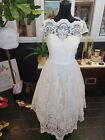 Vintage White Lace Cap Sleeves Cocktail Dress Size 4