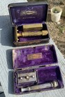 Weathered worn   2  Vintage Gillette  Antique Razor Travel Cases With 2 Handles