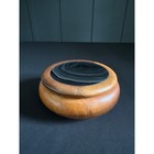 Vintage Brazilian Wooden Round Trinket Box Polished Black Agate Jewelry Box