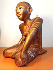 Antique Burmese Monk Wood Statue From Burma 19th Or Early 20th Century
