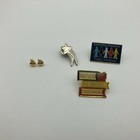 Lot 3 Teacher Lapel Pins Plus Pair Of Tiny Gold Tone Apple Pierced Earrings N1 