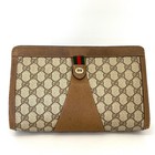 Vintage Gucci Sherry Gg Clutch Bag Pouch Pvc Leather Brown Authentic