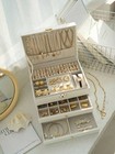 3 Layer Jewelry Box Faux Leather Organizer Lock Drawer Storage Case
