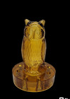 Amber Owl Glass Flower Frog Vintage Depression Eight Hole Frog  4 1 2 In  Tall