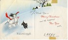 Snowman With Broom - Candle Lit Window - Vintage 1942 Christmas Greeting Card