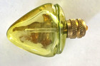 Vtg Yellow Glass W Goldtone Cupid Figure   Empty 1 5  Miniature Perfume Bottle