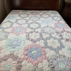 Vintage Hand Quilted Grandmother   s Flower Garden Quilt     86    X 80        Hexagon 
