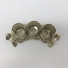 Vintage Silver Tone Filigree 3 Tube Lipstick Holder Hollywood Regency Vanity