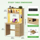 Home Office Desk With Led Lights  Computer Desk With Charging Station  Natural