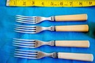 Vintage Butterscotch Bakelite Flatware Set Of 6 Forks Marked Stainless Art Deco