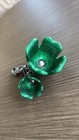 Coach Green Glitter Tea Rose Bag Charm W gunmetal Hardware And Pink Leaf