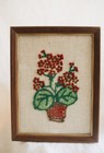 Vintge Mcm 1970s Garden Floral Crewel Embroidery Framed Red orange green