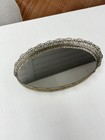 Vintage Oval Gold Floral Filigree Mirrored Vanity Tray Perfume Hollywood Regency
