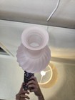 Vintage Frosted Light Pink Depression Glass Vase Bull Horns Makers Mark