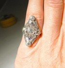 1890 s Art Navette Style Labcreated Diamond Art Deco Engagement 14k Gold Fn Ring