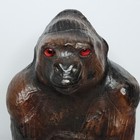 Vintage Brown Leather Wrapped Red Glass Eyed Gorilla Figure Sculpture 11  Tall