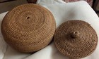 Coiled Woven Basket Covered Hippie Vintage Woven Natural Tribal Boho Round Bx 7 