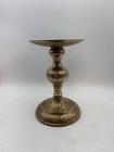 Vintage Ornate Brass Candlestick     Floral Engraved     Pillar Candle