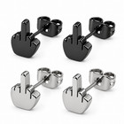 2 Pairs Punk Stainless Steel Silver Black Middle Finger Ear Studs Earrings