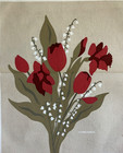 New Vintage Marushka Screen Print Wall Art Fabric Panel Burgundy Tulip Daffodils