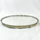 Vintage Oval Footed Mirror Vanity Tray Ornate Silver Floral Daisy Sunflower