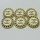 10 White And Gold Chanel Buttons Cc Logo Metal 22mm Vintage  lg099 